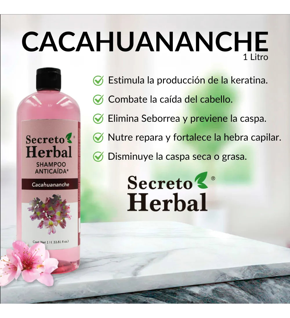 Shampoo Anticaída Y Regenera Cacahuanache Secreto Herbal 1L