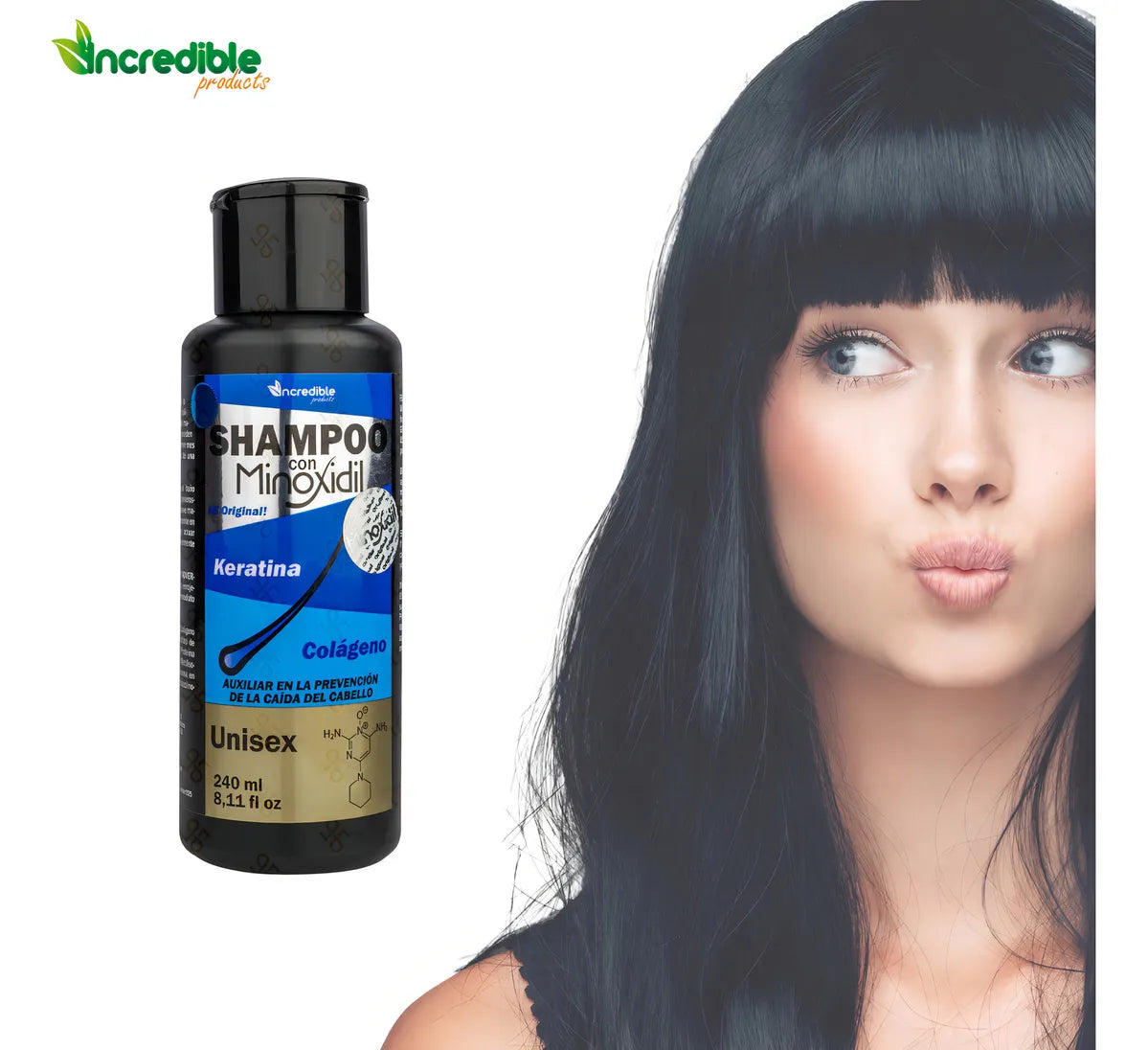 Shampoo Sin Sal Minoxidil Keratina Colageno - 240ml- Incredible