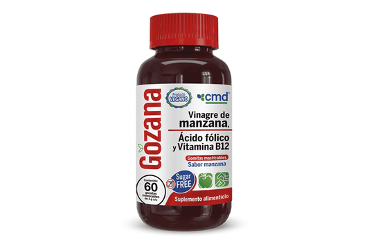 Gomitas sin azucar con Vinagre de Manzana, Acido Folico, Vitaminas B12, 60 gummies