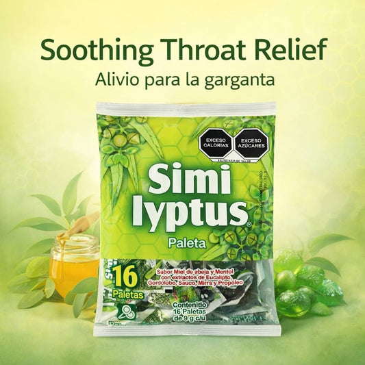 PALETAS SIMILYPTUS MENTOL / MIEL / EUCALIPTO CON PROPOLEO 16 PIEZAS