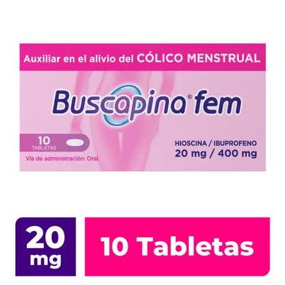 Buscapina Fem Menstrual Cramp Relief Aid, 10 tablets.