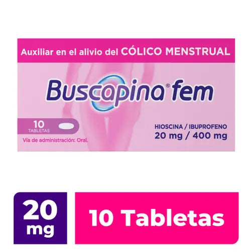 Buscapina Fem Menstrual Cramp Relief Aid, 10 tablets.
