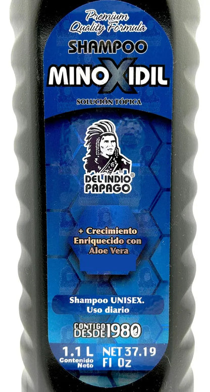 Shampoo Minoxidil Del Indio Papago, Enriquecido Con Aloe Vera 1.1L.