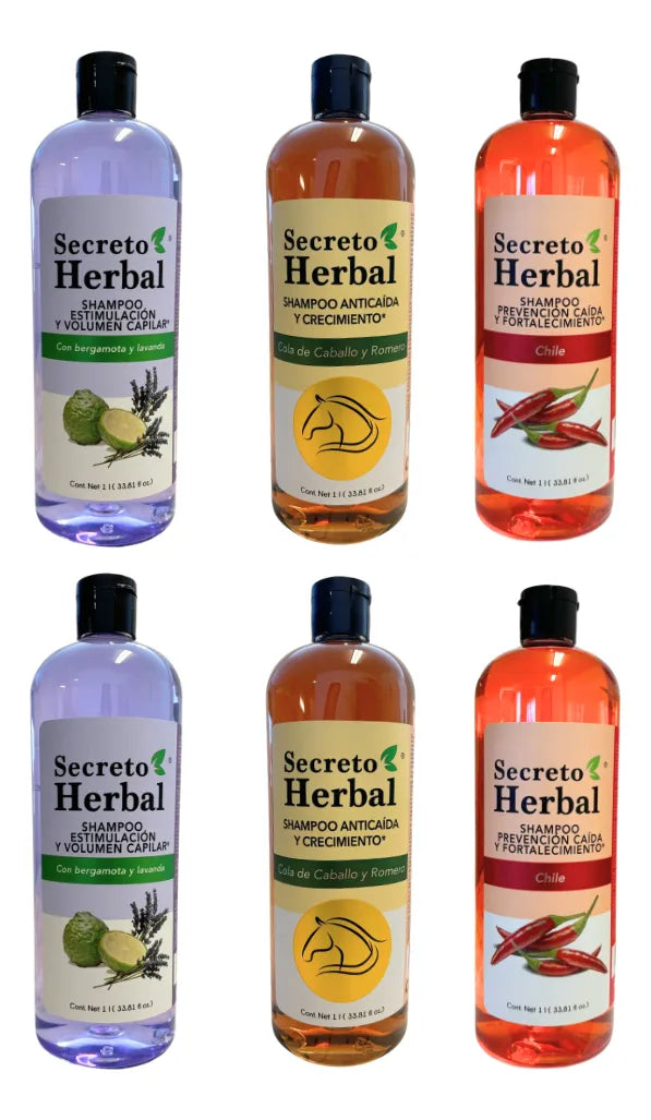Shampoo Secreto Herbal ( 2 Romero, 2 Chile & 2 Sábila) 6 Pack