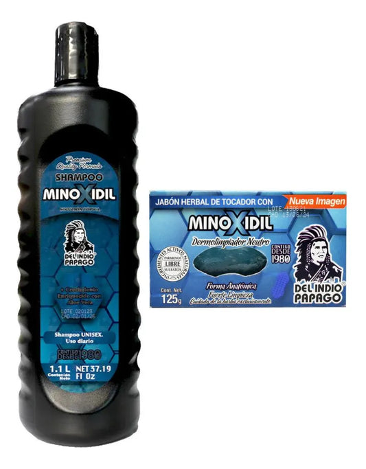 Shampoo & Soap Minoxidil Del Indio Papago, Con Aloe Vera 1.1L.