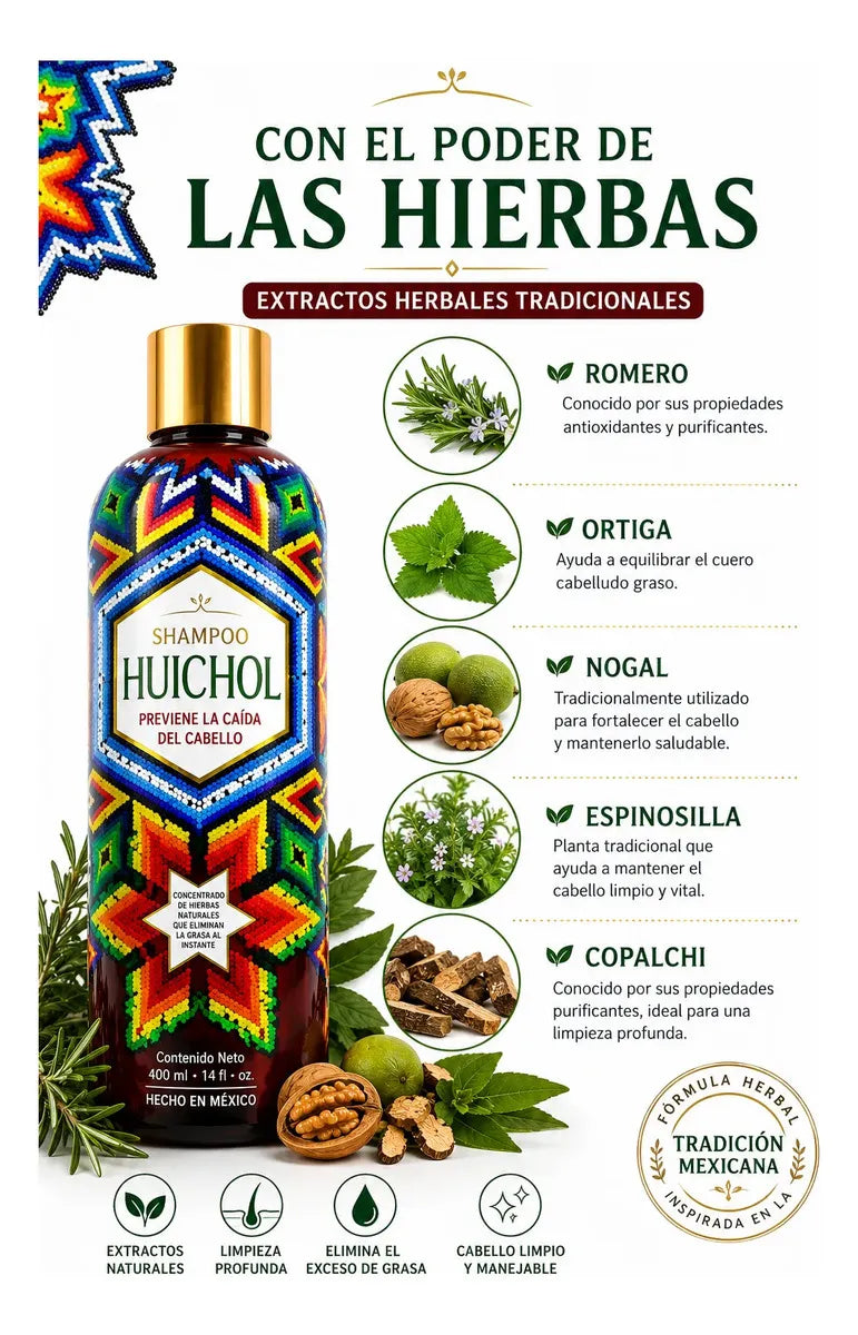 Huichol Shampoo Hair Loss | Shampoo Huichol Control Caida, 400 mL