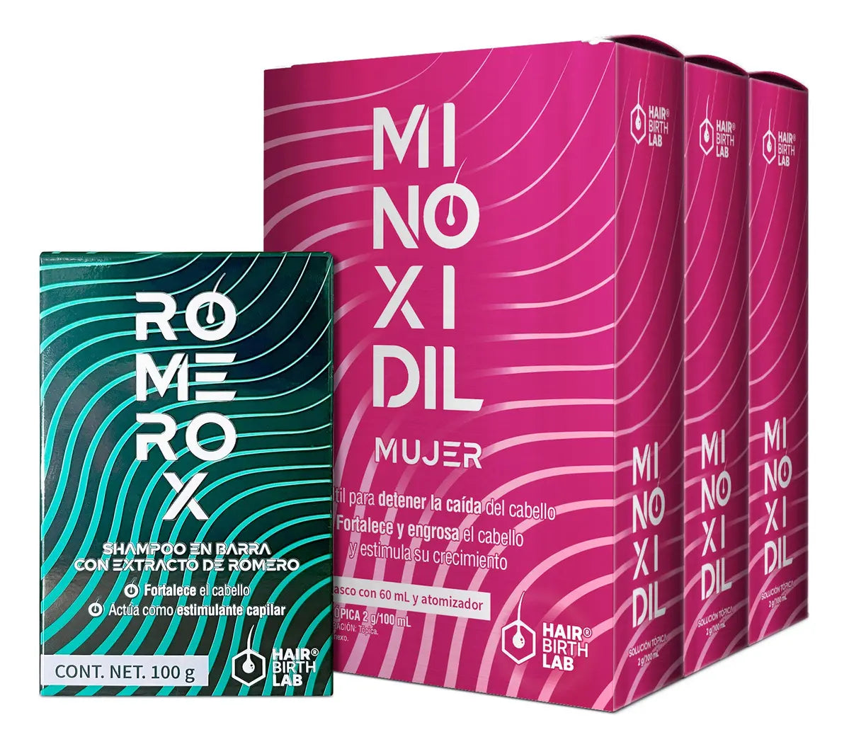 Women’s Minoxidil 3-Pack + Romerox Shampoo | Minoxidil Mujer