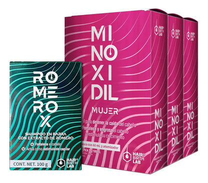 Women’s Minoxidil 3-Pack + Romerox Shampoo | Minoxidil Mujer