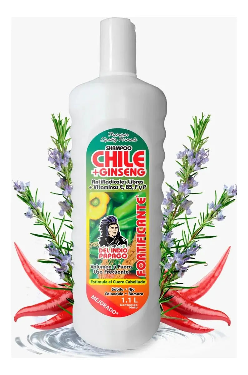 Del Indio Papago Chili + Ginseng Shampoo | Shampoo de Chile y Ginseng, 1.1 L