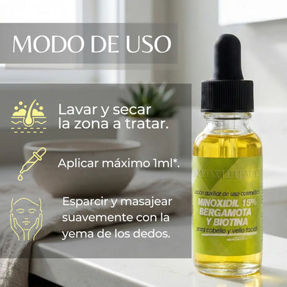 Minoxidil 15% + Bergamot & Biotin | Bergamota y Biotina, 3-Pack (1 pack)