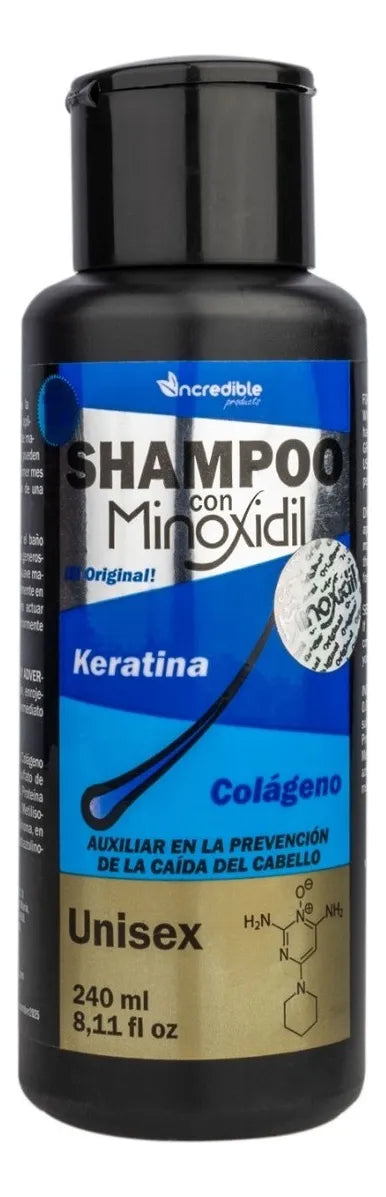 Shampoo Sin Sal Minoxidil Keratina Colageno - 240ml- Incredible