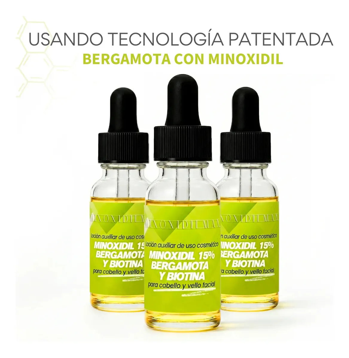 Minoxidil 15% + Bergamot & Biotin | Bergamota y Biotina, 3-Pack (1 pack)