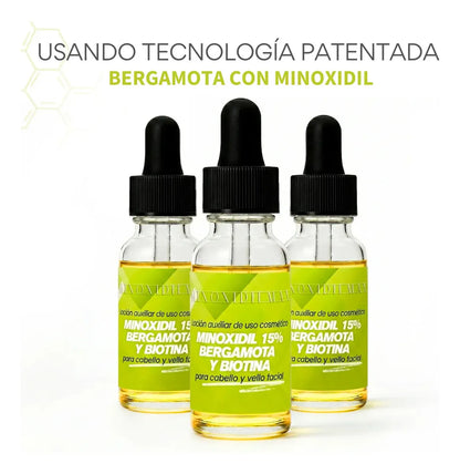 Minoxidil 15% + Bergamot & Biotin | Bergamota y Biotina, 3-Pack (1 pack)
