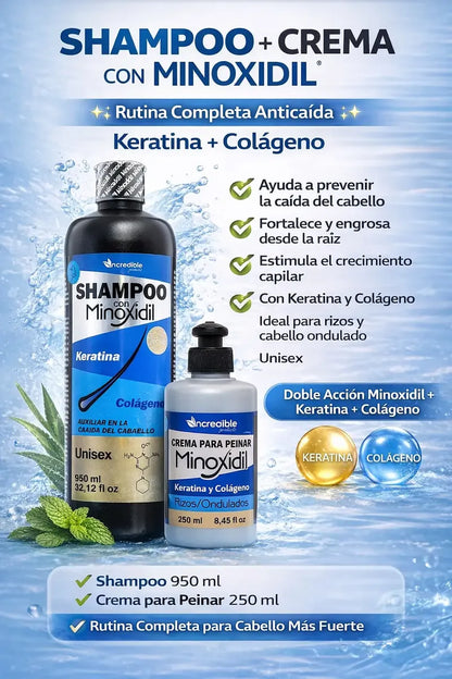 Minoxidil Curl Styling Cream with Keratin & Collagen | Crema para Peinar Rizos