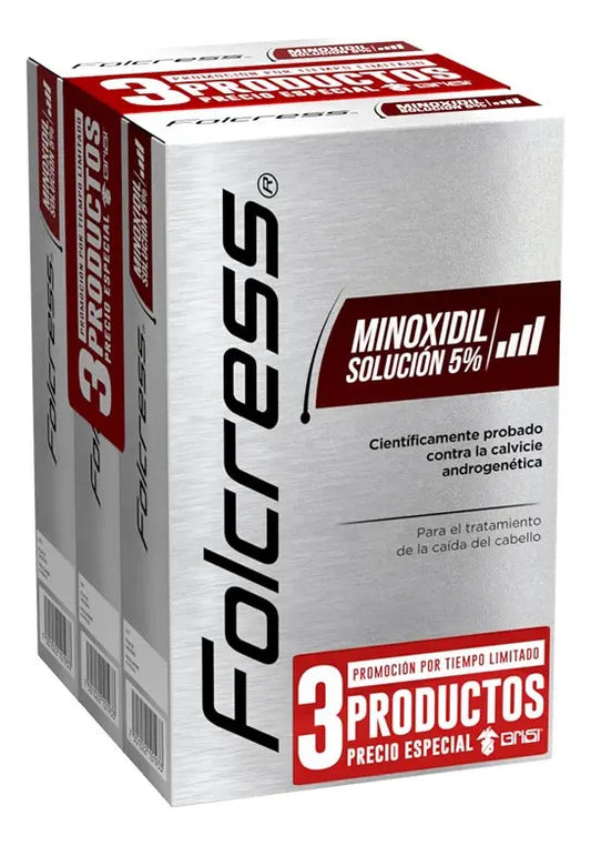 Folcress Minoxidil 5% Topical Solution | Solución Tópica, 3-Pack / 3 Frascos