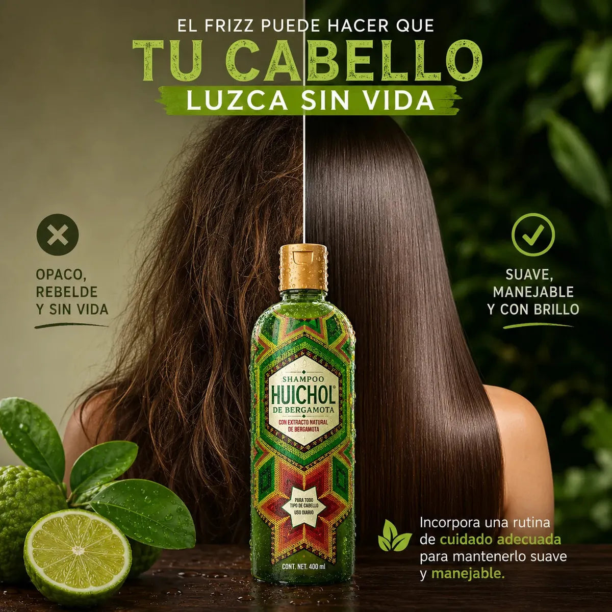 Huichol Bergamot Shampoo | Shampoo de Bergamota, 400 mL (2 Pack)