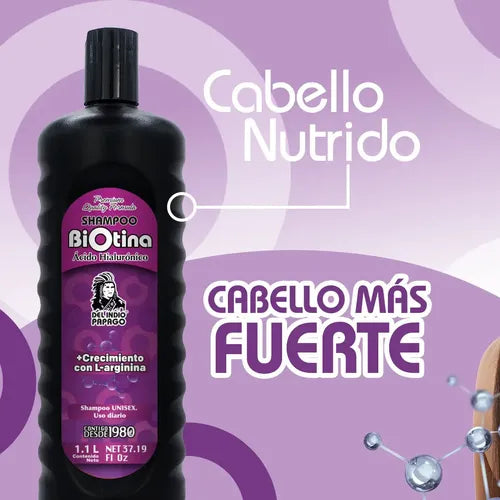 Del Indio Papago Biotin + Hyaluronic Acid Shampoo | Biotina + Ácido Hialurónico, 1.1 L