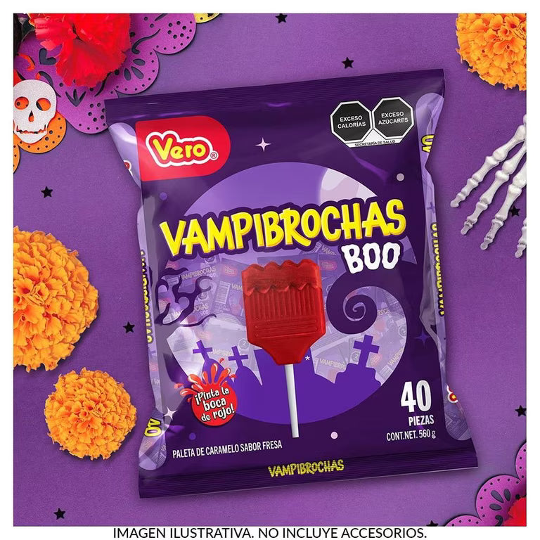 Vero Vampibrochas Boo Strawberry Lollipops | Paletas de Fresa, 560 g