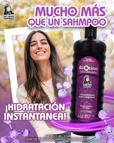 Del Indio Papago Biotin + Hyaluronic Acid Shampoo | Biotina + Ácido Hialurónico, 1.1 L