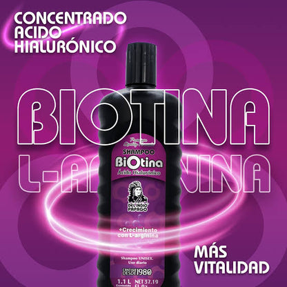 Del Indio Papago Biotin + Hyaluronic Acid Shampoo | Biotina + Ácido Hialurónico, 1.1 L