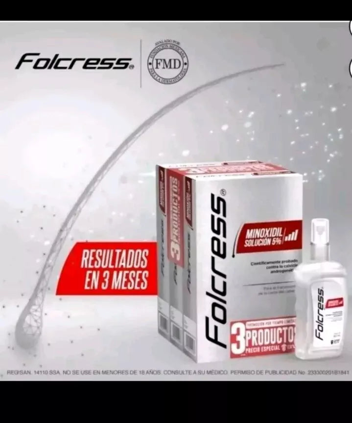 Folcress Minoxidil 5% Hair Loss Solution (3 pack)
